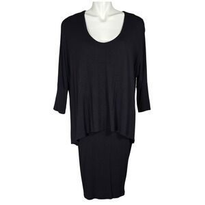 Lori Michaels Collection Women's Layered Tunic Style Knit Dress Black Medium